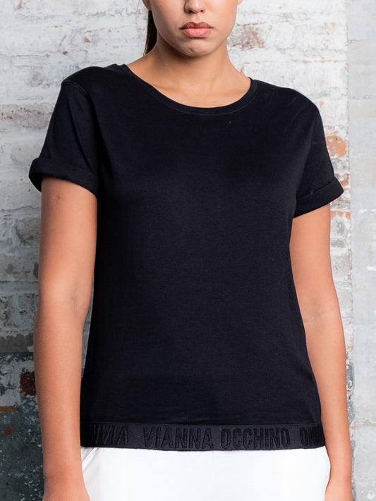 black t-shirt women's tops